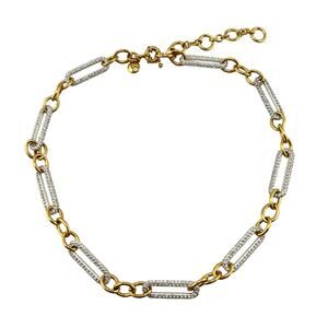 J.Crew Crystal Pave Two Tone Paperclip Link Chic Preppy Glam Chain 17" Necklace